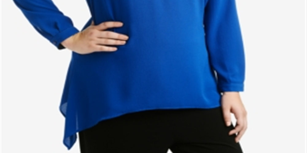 Top feminino plus size com três argolas e bainha Sharkbite da NY Collection, azul, tamanho 2X