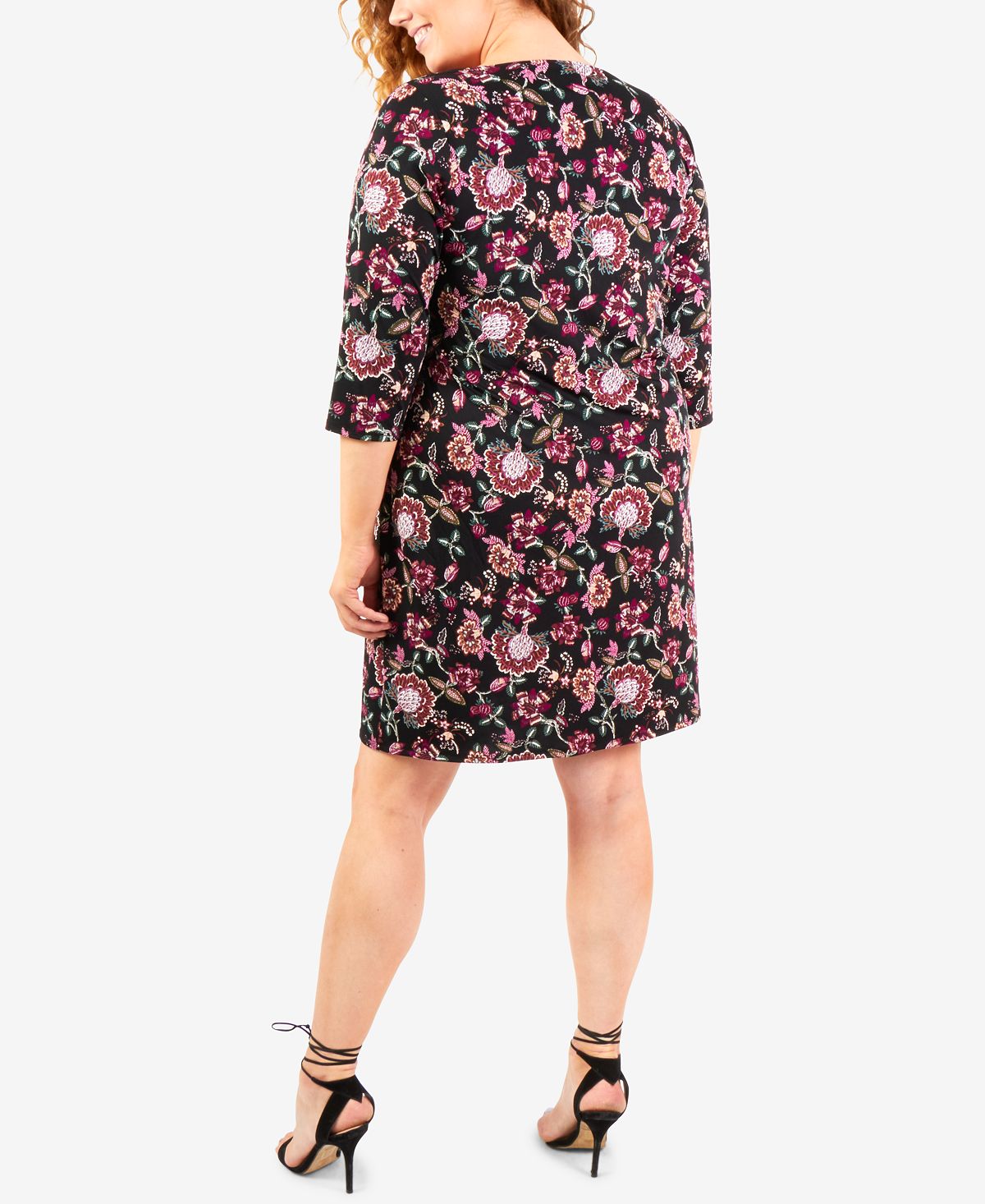 Vestido feminino plus size em malha jacquard com colar, coleção NY - preto/vinho, tamanho 2X