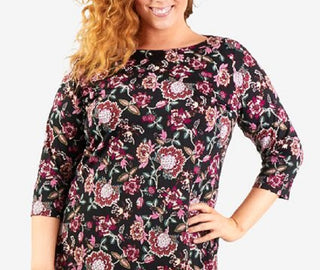 Vestido feminino plus size em malha jacquard com colar, coleção NY - preto/vinho, tamanho 2X