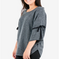 Suéter feminino NY Collection com mangas amarradas e estampa mesclada, cinza, tamanho extragrande