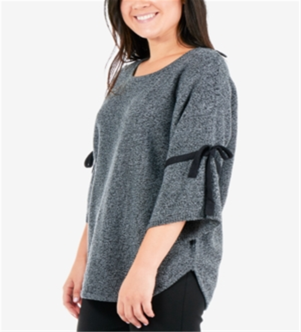 Suéter feminino NY Collection com mangas amarradas e estampa mesclada, cinza, tamanho extragrande
