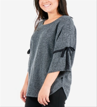 Suéter feminino NY Collection com mangas amarradas e estampa mesclada, cinza, tamanho extragrande
