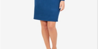 Vestido justo feminino NY Collection com manga de renda, azul, tamanho extragrande