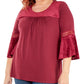 Blusa feminina Devore com acabamento em crochê, tamanho 2X, coleção NY, vermelha