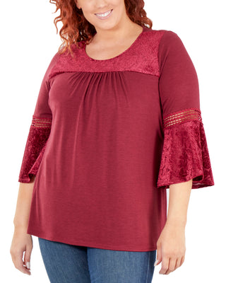 Blusa feminina Devore com acabamento em crochê, tamanho 2X, coleção NY, vermelha