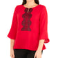 Blusa peplum feminina NY Collection com manga sino 3/4, vermelha, tamanho pequeno grande