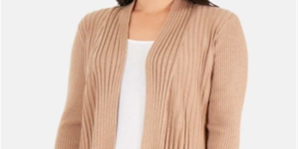 Cardigan feminino plissado com frente aberta da NY Collection, marrom, tamanho pequeno, extragrande