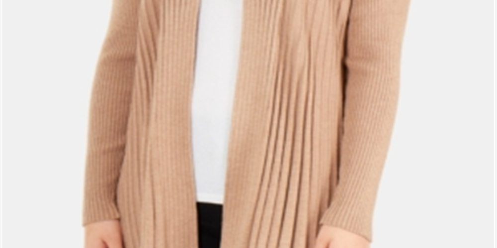 Cardigan feminino plissado com frente aberta da NY Collection, marrom, tamanho pequeno, extragrande