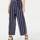 Calça listrada com cinto feminina NY Collection, azul, tamanho pequeno médio