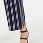 Calça listrada com cinto feminina NY Collection, azul, tamanho pequeno médio