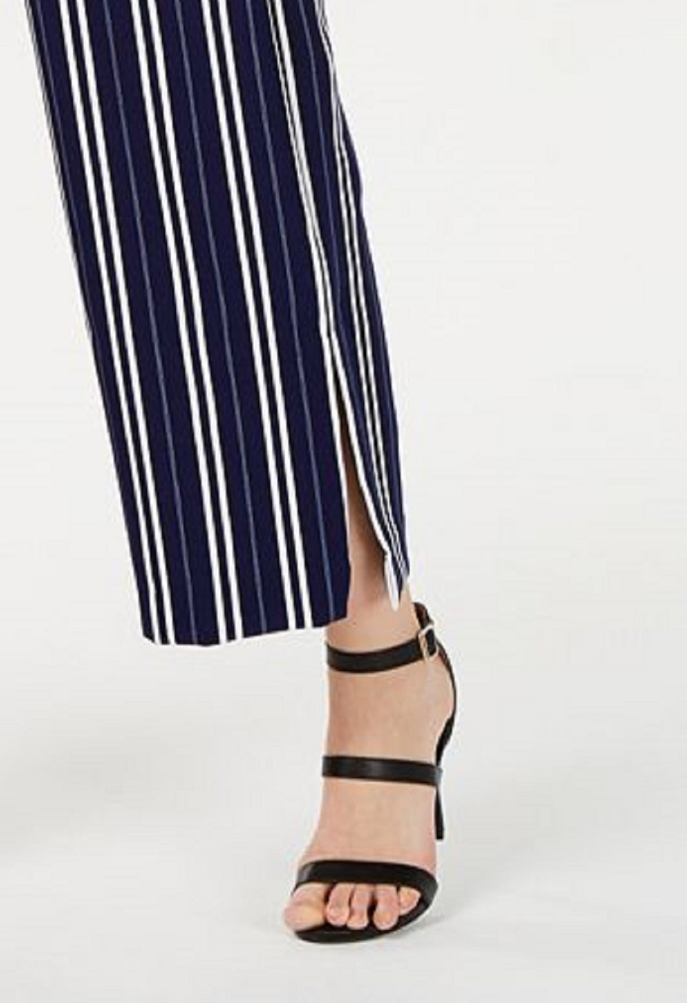 Calça listrada com cinto feminina NY Collection, azul, tamanho pequeno médio