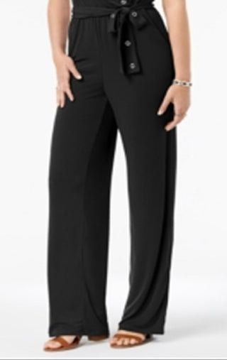 Macacão feminino com cinto e ilhós NY Collection, preto, tamanho pequeno e pequeno