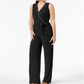 Macacão feminino com cinto e ilhós NY Collection, preto, tamanho pequeno e pequeno