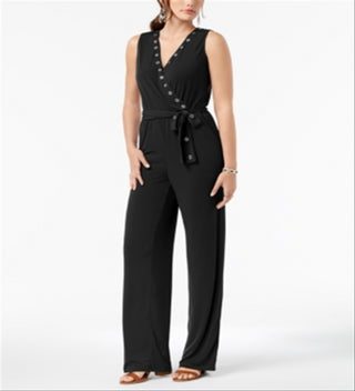 Macacão feminino com cinto e ilhós NY Collection, preto, tamanho pequeno e pequeno