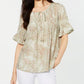 Blusa feminina estampada com manga sino da NY Collection, marrom, tamanho pequeno e pequeno