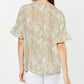 Blusa feminina estampada com manga sino da NY Collection, marrom, tamanho pequeno e pequeno