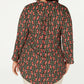 Blusa feminina NY Collection com estampa e mangas bufantes, preta, tamanho 2X