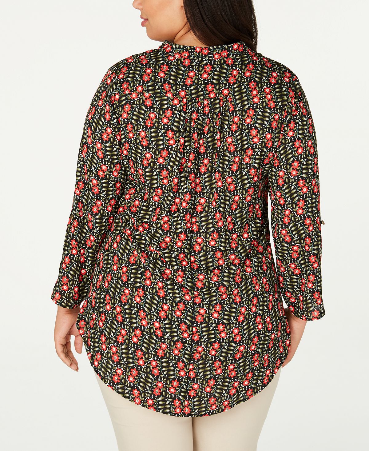 Blusa feminina NY Collection com estampa e mangas bufantes, preta, tamanho 2X