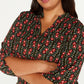 Blusa feminina NY Collection com estampa e mangas bufantes, preta, tamanho 2X