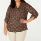 Blusa feminina NY Collection com estampa e mangas bufantes, preta, tamanho 2X