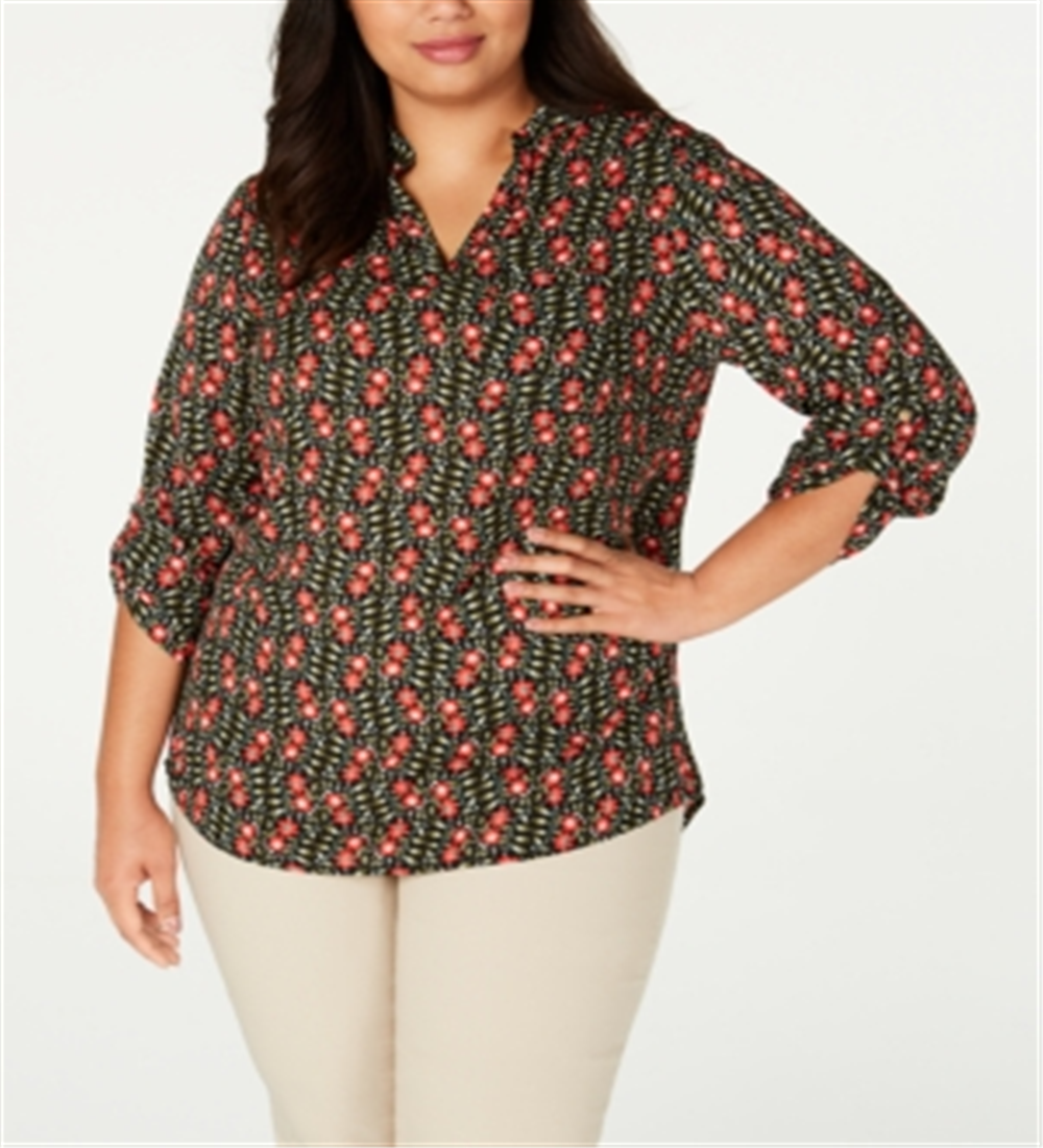 Blusa feminina NY Collection com estampa e mangas bufantes, preta, tamanho 2X