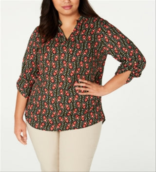 Blusa feminina NY Collection com estampa e mangas bufantes, preta, tamanho 2X