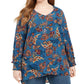 Blusa feminina com estampa plus size removível e colar azul, tamanho 2X, da NY Collection