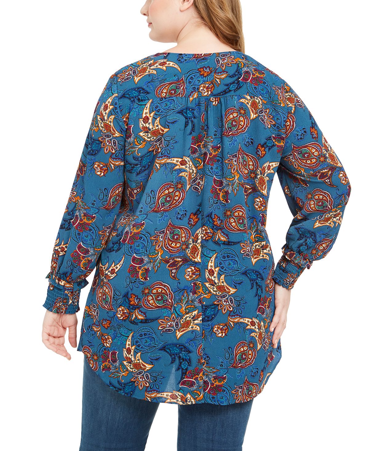 Blusa feminina com estampa plus size removível e colar azul, tamanho 2X, da NY Collection