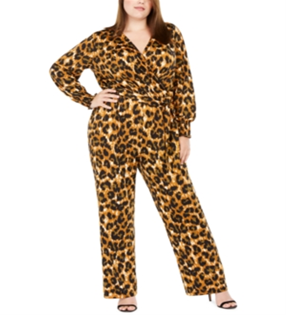 Macacão feminino NY Collection Faux Wrap marrom tamanho 2X