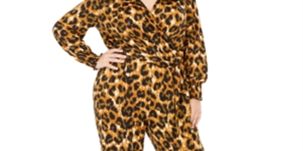 Macacão feminino NY Collection Faux Wrap marrom tamanho 2X