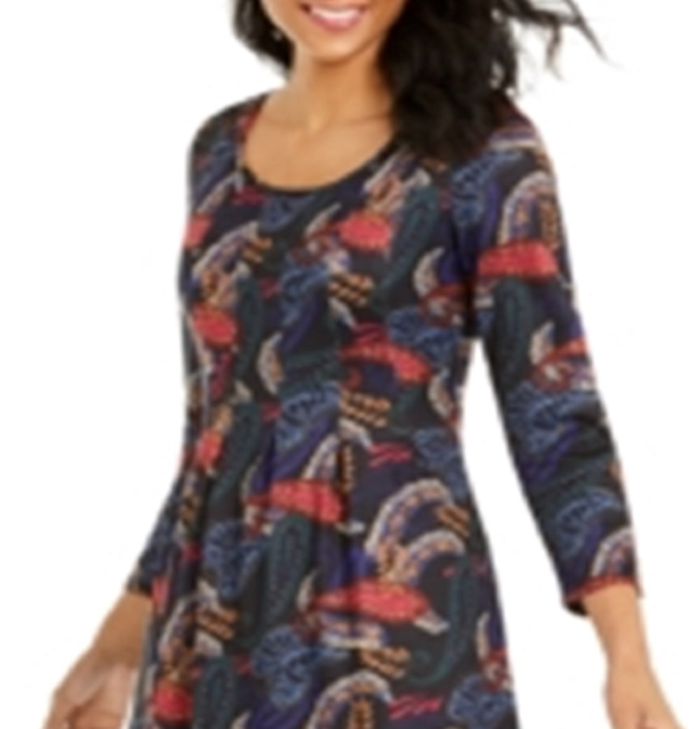 Vestido midi com estampa paisley na altura do joelho, coleção NY, feminino, preto, tamanho pequeno, médio