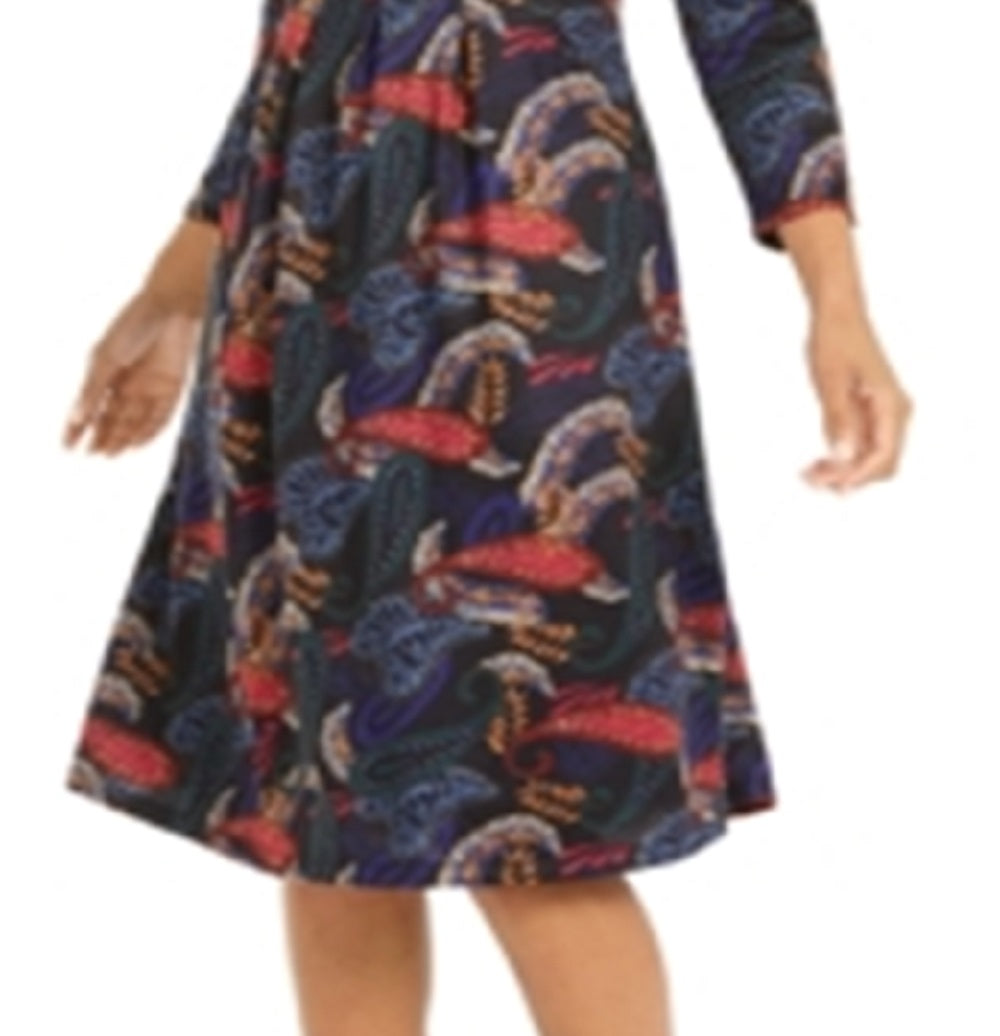 Vestido midi com estampa paisley na altura do joelho, coleção NY, feminino, preto, tamanho pequeno, médio