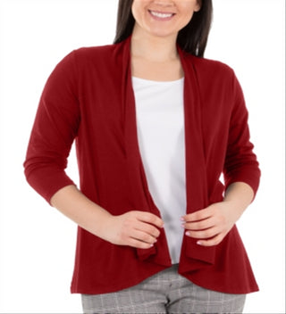 Cardigan feminino NY Collection com frente aberta, vermelho, tamanho pequeno grande