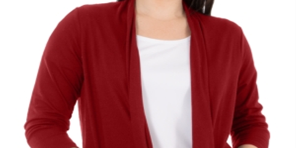 Cardigan feminino NY Collection com frente aberta, vermelho, tamanho pequeno grande