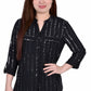 Blusa feminina NY Collection com aba dobrada e manga 3/4 e detalhes metálicos, preta, tamanho M