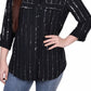 Blusa feminina NY Collection com aba dobrada e manga 3/4 e detalhes metálicos, preta, tamanho M