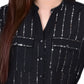 Blusa feminina NY Collection com detalhes metálicos, manga 3/4 e aba dobrada, preta, tamanho grande