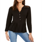 Blusa de malha com jugo de renda feminina NY Collection, preta, tamanho pequeno médio