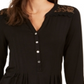 Blusa de malha com jugo de renda feminina NY Collection, preta, tamanho pequeno médio