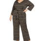 Macacão feminino plus size NY Collection com amarração frontal e decote em V, preto, tamanho 1X