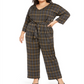 Macacão feminino plus size com amarração frontal e decote em V, preto, tamanho 2X, da NY Collection