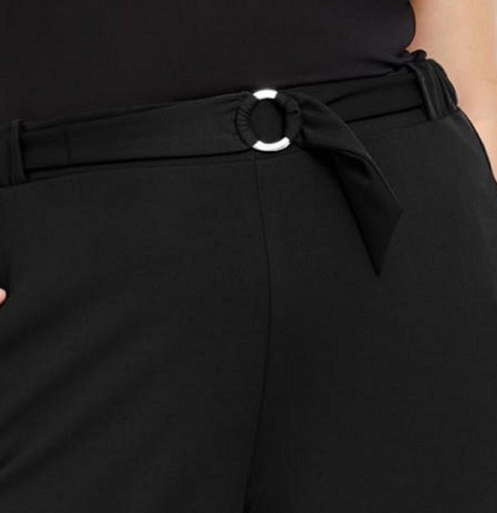 Calça feminina com cinto e argola NY Collection, preta, tamanho 2X