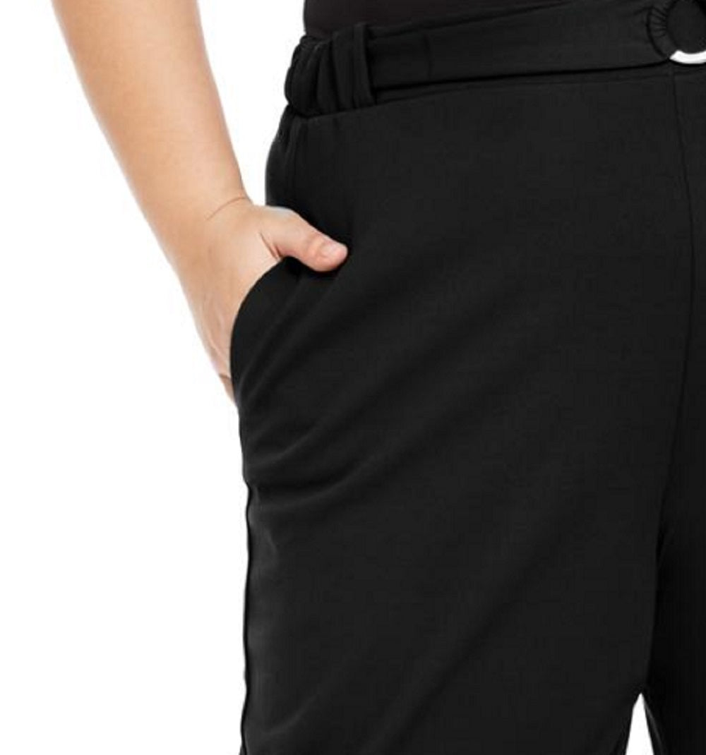 Calça feminina com cinto e argola NY Collection, preta, tamanho 2X