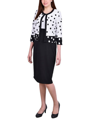Conjunto de vestido feminino de duas peças com manga 3/4 da NY Collection, preto, tamanho 8