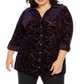 Blusa feminina plus size de veludo queimado NY Collection, roxa, tamanho 2X
