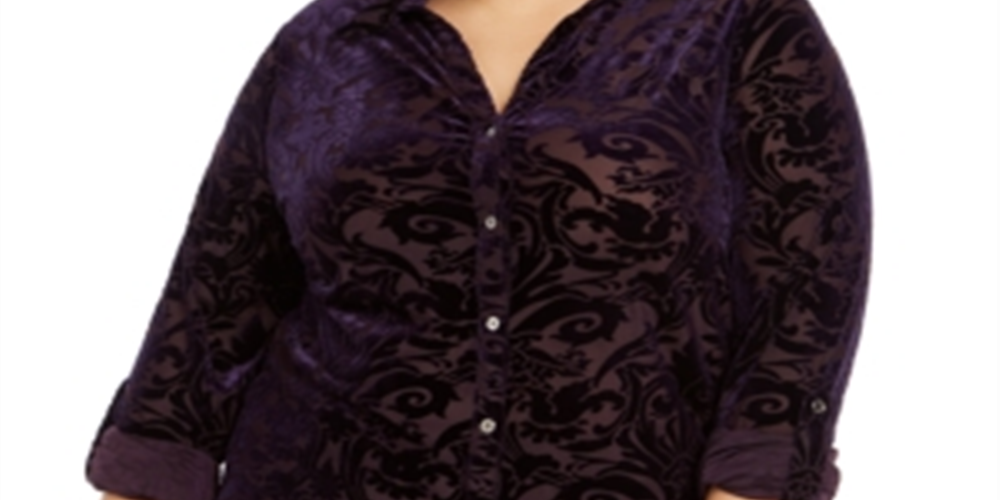 Blusa feminina plus size de veludo queimado NY Collection, roxa, tamanho 2X