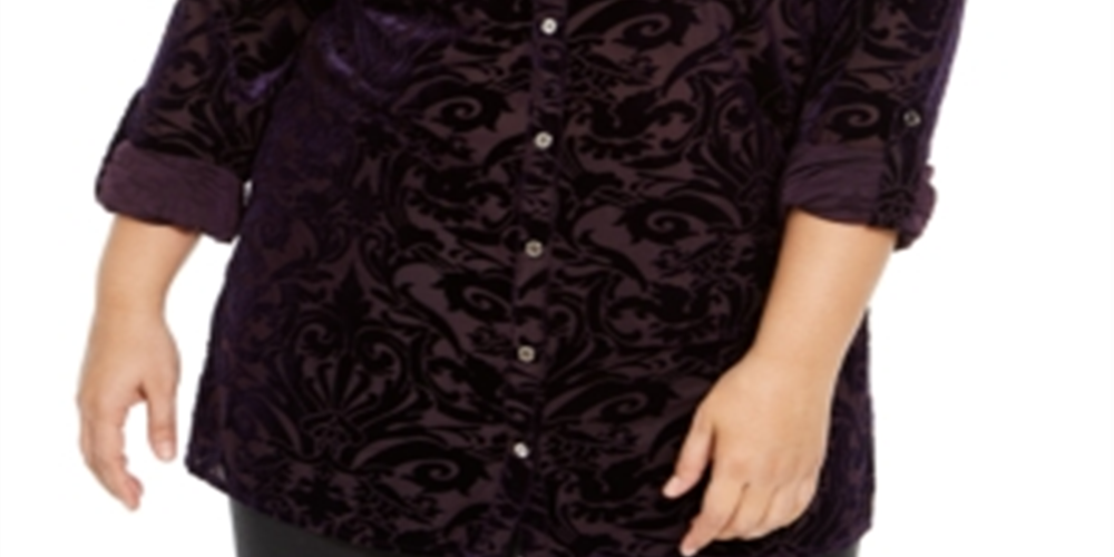 Blusa feminina plus size de veludo queimado NY Collection, roxa, tamanho 2X