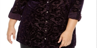 Blusa feminina plus size de veludo queimado NY Collection, roxa, tamanho 2X