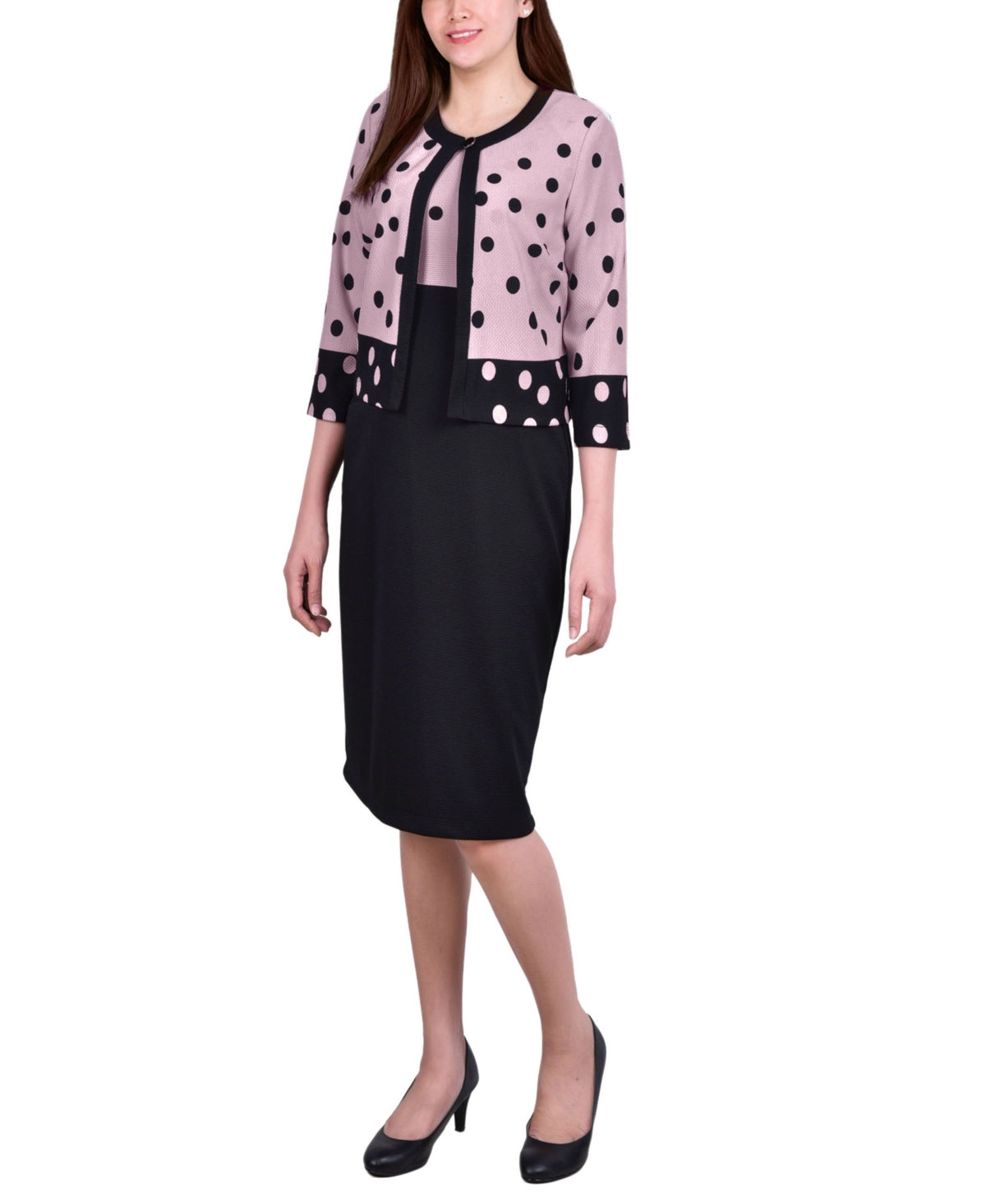 Conjunto de vestido feminino de duas peças com manga 3/4 da NY Collection, preto, tamanho 10