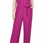 Macacão feminino NY Collection com sobrepeliz e cinto, perna larga, roxo, tamanho pequeno, extragrande